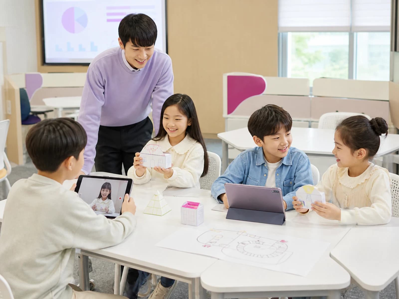 태블릿과 종이 모델을 활용하는 디지털 영어 워크숍